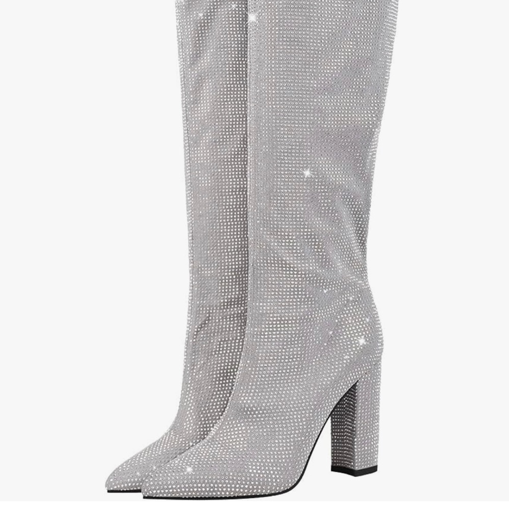 Silver bling knee high boots - Picture 2 of 7